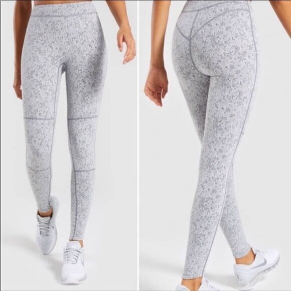 Gymshark Gray Fleur Marled Textured Full Ankle Length High Waist Leggings Sz S - Picture 1 of 9